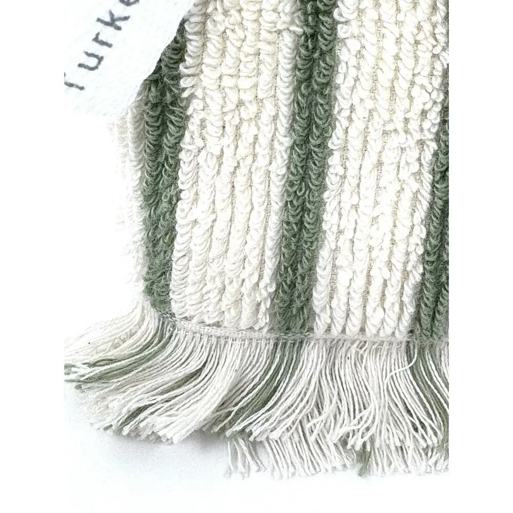 Brooks Brothers Turkish Cotton Green Stripe Fingertip Towels Fringe Tip